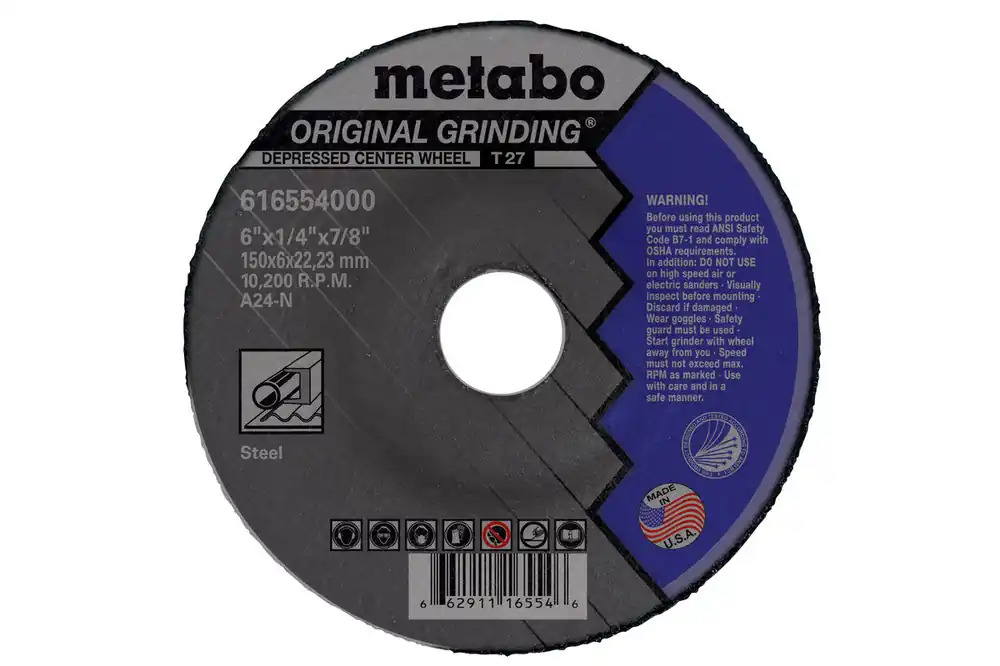 Metabo US616554000 Original Grinding Wheel 6 in, 1/4 in Thick, 7/8 in