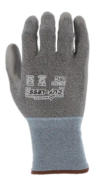 Majestic 35-7505/X1 Cut-Less Korplex Glove with Polyurethane Palm, 18g, ANSI A5