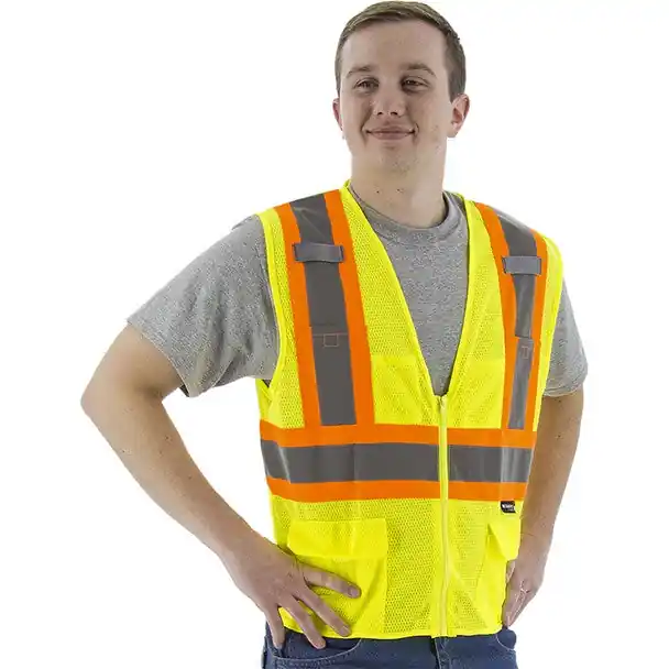 Majestic 75-3209/S hi-viz mesh vest with DOT striping, ANSI 2