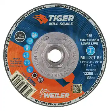 Weiler 58086 Tiger Mill Scale Grinding Wheel MILL30T 4-1/2 inches x 1/8 inches