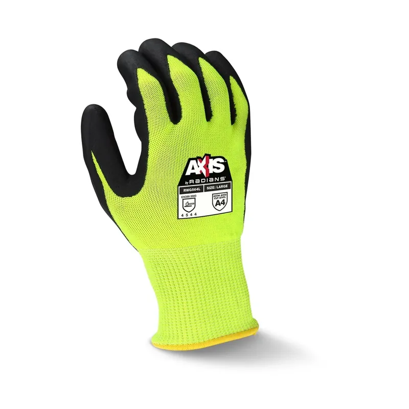 Radians RWG564M Work Glove, Cut Resistant, Foam Nitrile, High Viz, A4 Cut Level, Medium
