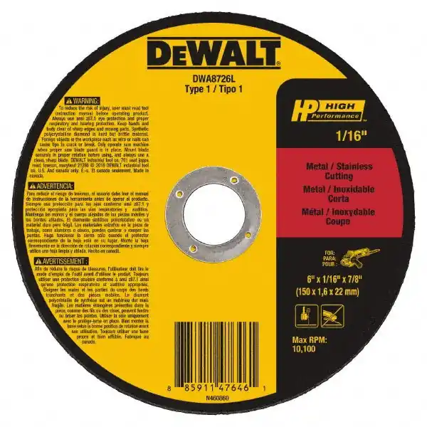 Dewalt DWA8726F Cut Off Wheel 6 in x 7/8 in