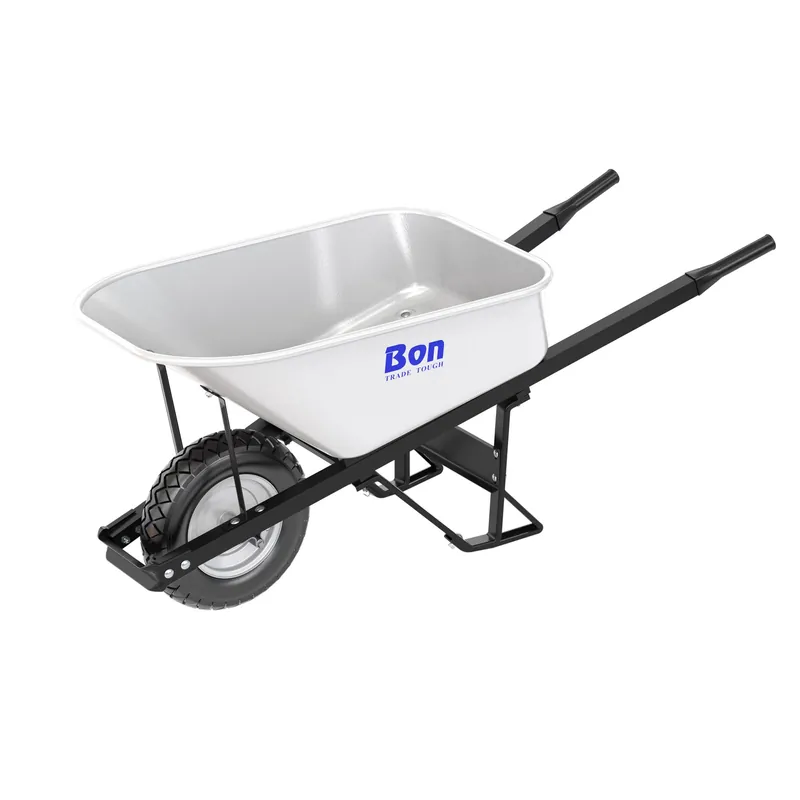 Bon 34-265 Steel Tray Wheelbarrow with Leg Stabilizer 6 Cu Ft Single Flat Free Tire
