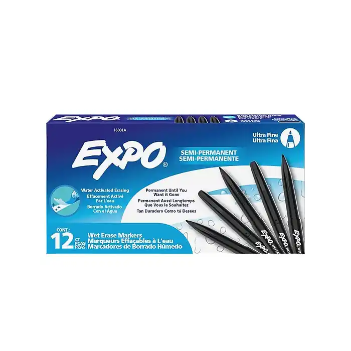 Expo 16001A Vis-a-Vis Wet Erase Markers, Ultra Fine Tip, 12/Pack