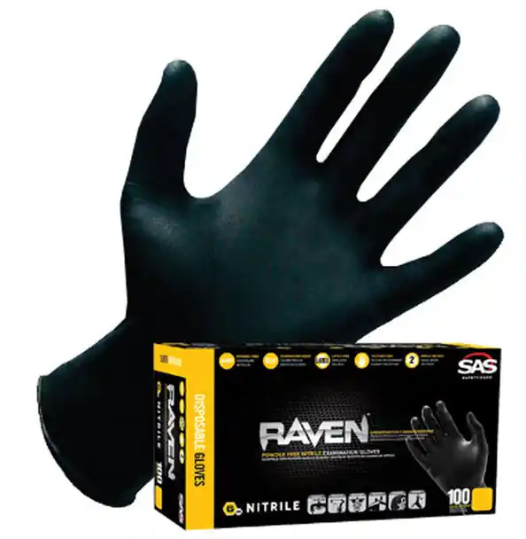 Raven 66517 Raven Black 7 Mil Derma-Med Powder-Free Nitrile Exam Grade Disposable Gloves (Size: Medium)