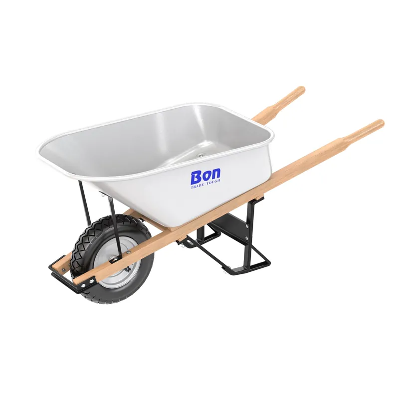 Bon 34-262 Steel Tray Wheelbarrow with Leg Stabilizer 6 cu ft Single Flat Free Tire Wood Handle