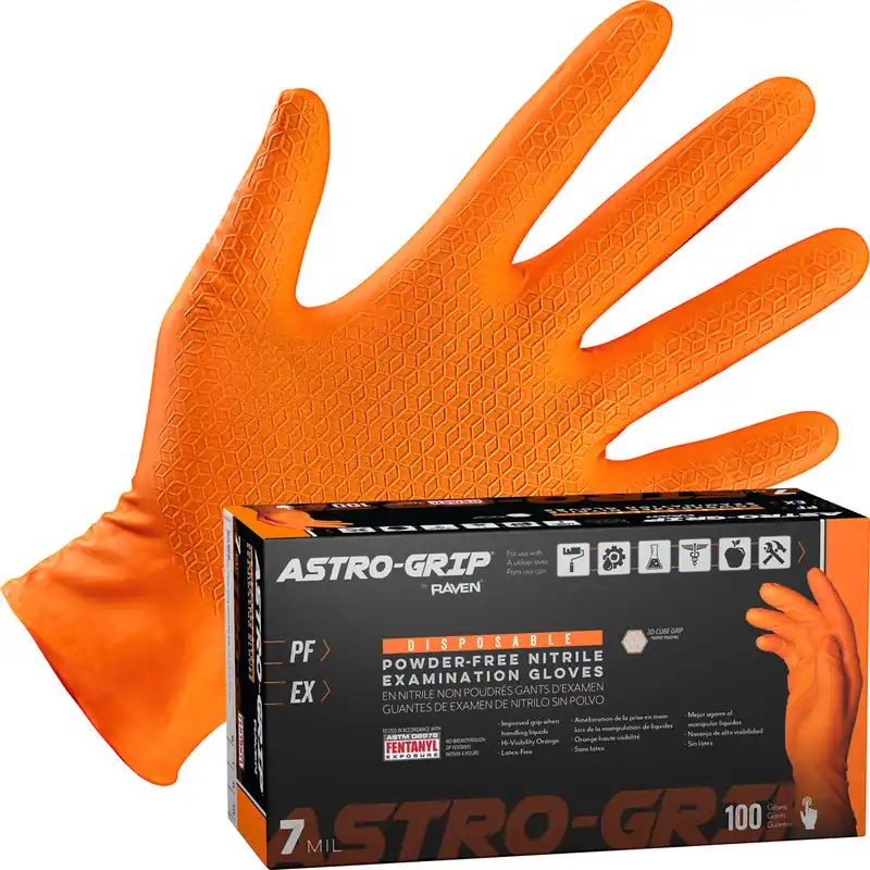 Astro-Grip 66473 Powder-Free Exam Grade Nitrile Disposable Gloves 7 Mil, Size L, 100 Gloves/Box