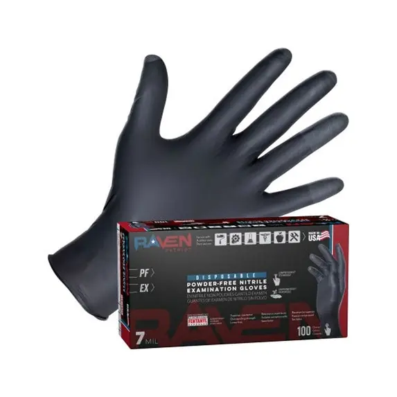 Sas Safety 66485 Raven Patriot Powder-Free Exam Grade Nitrile Disposable Gloves - 7 Mil - 100PK