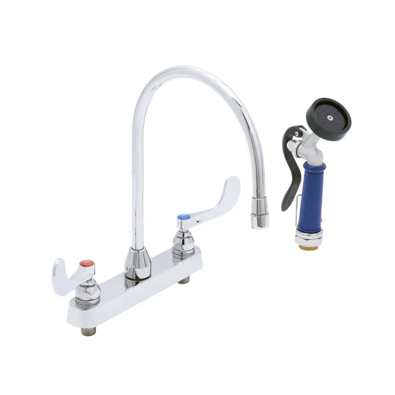T&S Brass PG-2347-WH4-VH Pet Grooming Faucet w/ Spray Valve, 8 inches Deck Mt, Gooseneck, B-WH4