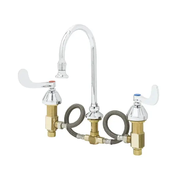 T&S Brass B-2865-05 Medical Faucet, 12 inches Flex S'Steel Lines, Rigid Gooseneck, Rosespray, Wrist Handles
