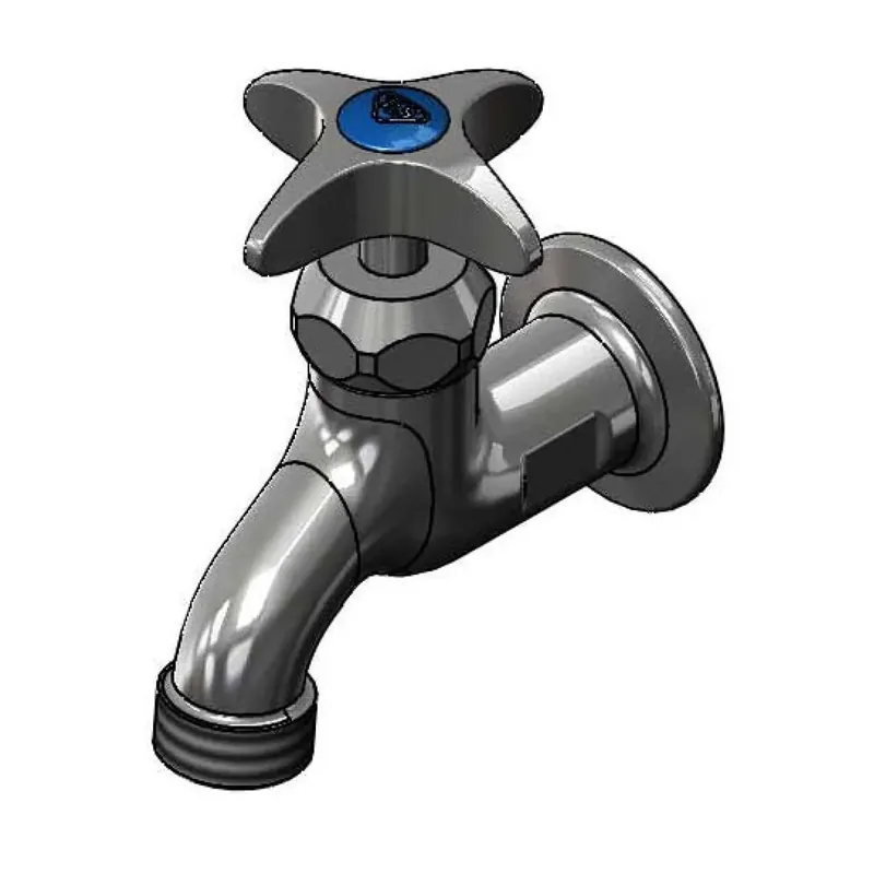 T&S Brass B-0702-CR Sill Faucet, Cerama Cartridge, 4-Arm Handle, 1/2 inches NPT Female Inlet, 3/4 inches GH Male Threads