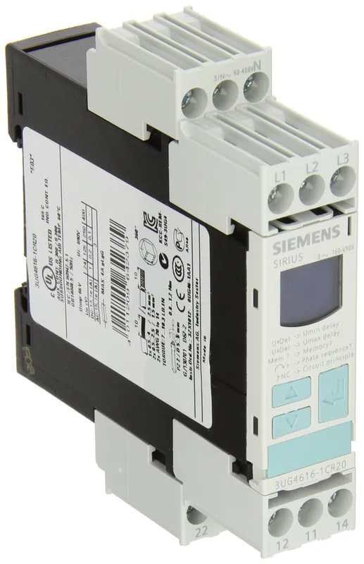 Siemens 3UG4615-1CR20 Voltage Monitoring Relay 160 to 690 VAC 0.1 to 20 Second 2CO 3-Pole