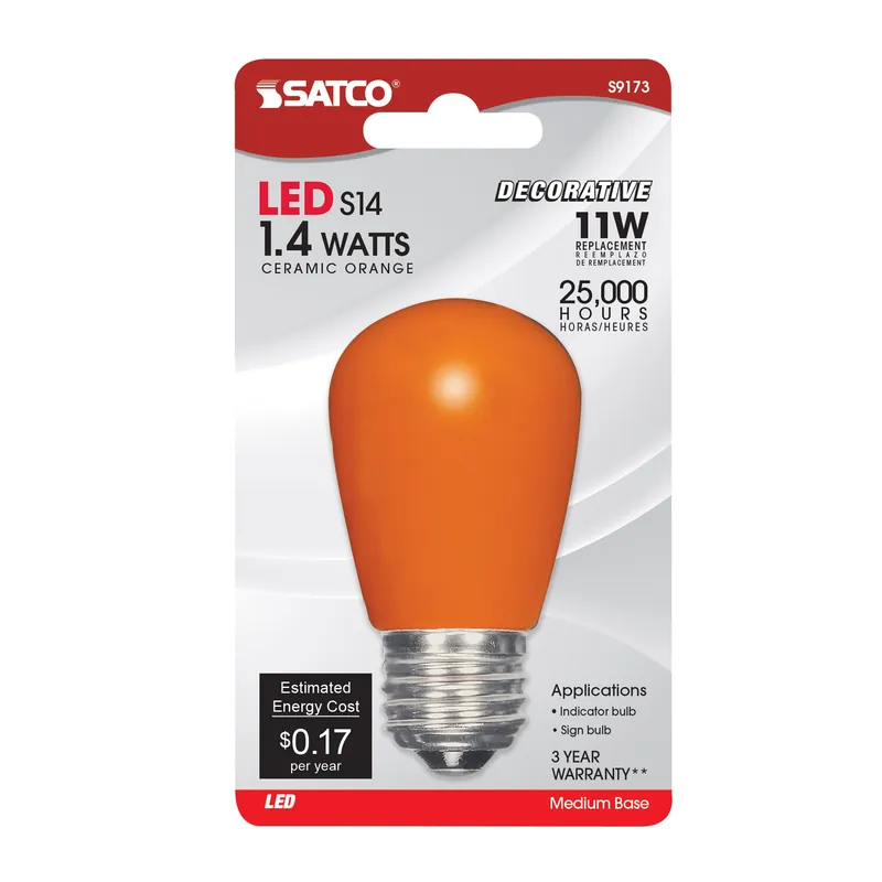 Satco S9173 LED Bulb 1.4W S14 Base E26