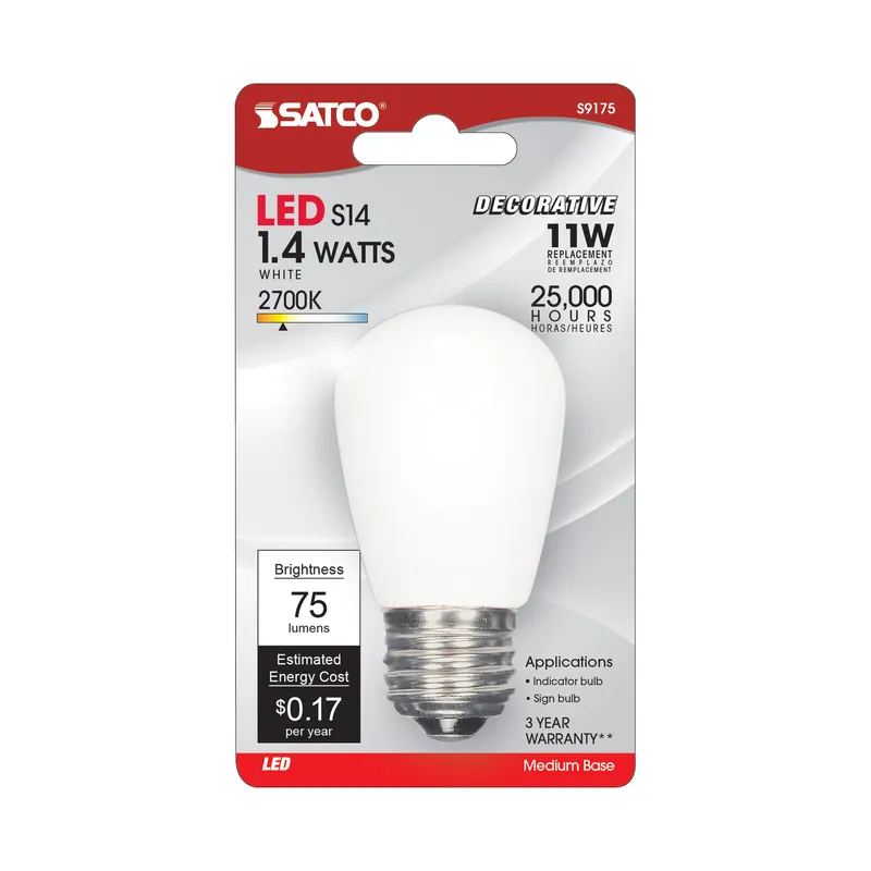 Satco S9175 Sign & Indicator 1.4W LED S14 - Frost - Medium Base - 120V
