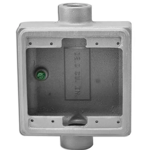 Appleton FSC275 Unilets Type FSC Heavy Duty Shallow Device Box With Internal Ground Screw 32 cu-in Capacity 2 Gangs 2 Outlets 2 Knockouts