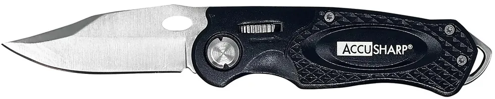 Accu Sharp 703C Sport Knife 3 inches Folding Plain Stainless Steel Blade/Black Anodized Aluminum Handle