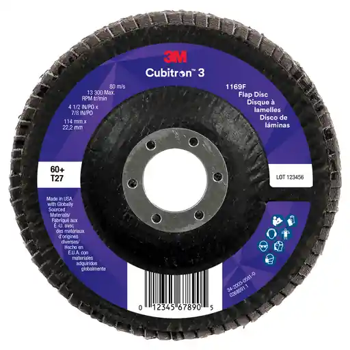 Cubitron 7100380348 3 Flap Disc 1169F 4-1/2 x 7/8 60+ Grit T27