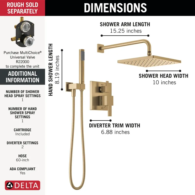 Delta T342701-CZ Monitor 14 Series Shower with Raincan & Hand Shower 1.75 gpm