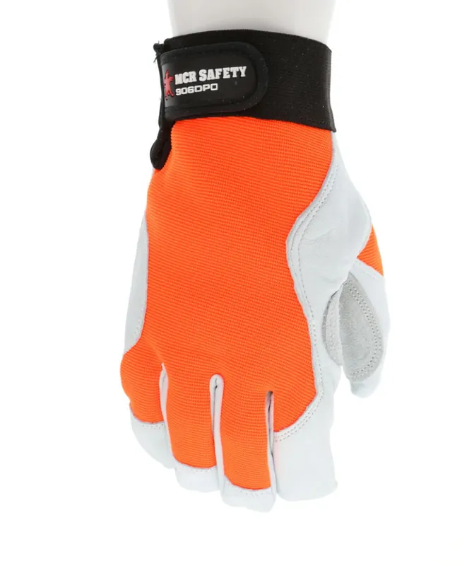 Mcr Safety 906DPL Mechanics Gloves, Large, Leather, Adjustable Closure