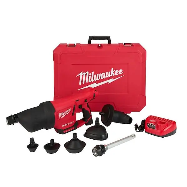 Milwaukee 2572B-20 M12 12-Volt Lithium-Ion Cordless Drain Cleaning Airsnake Air Gun Kit with (1) 2.0Ah Battery, Toilet Attachments