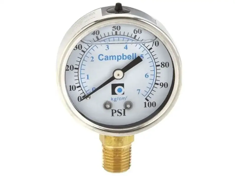 Campbell PG1T-SSB Dry Pressure Gauge 0 to 100 psi (1/4 in Connection, 2 in Dial)