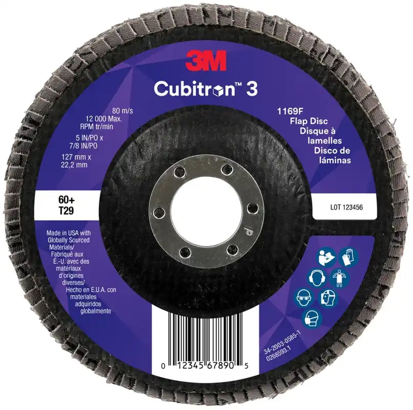 Cubitron 7100380496 3M™ 7100380496 5 x 7/8 60+ Grit T29 1169F Cubitron™ 3 Flap Disc