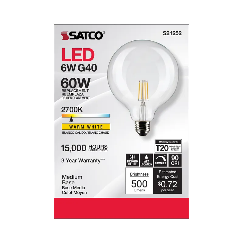 Satco-Nuvo S21252 6G40/CL/LED/E26/927/12 6 Watt