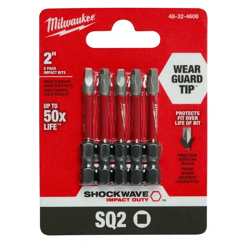 Milwaukee 48-32-4606 Shockwave #2 Square Recess 2 In. Power Impact Screwdriver Bit (5-Pack)