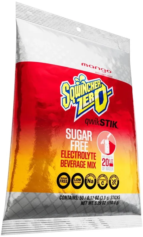 Sqwincher 159060973 .11 ounce Mango Flavor Qwik Stik ZERO Powder Concentrate Package (50 Per Pack)