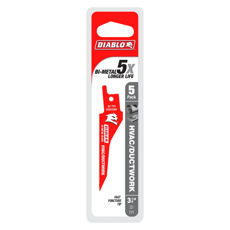Diablo DS0332BF5 3-1/4 in. HVAC/Ductwork Bi-Metal Reciprocating Blade (5-Pack)