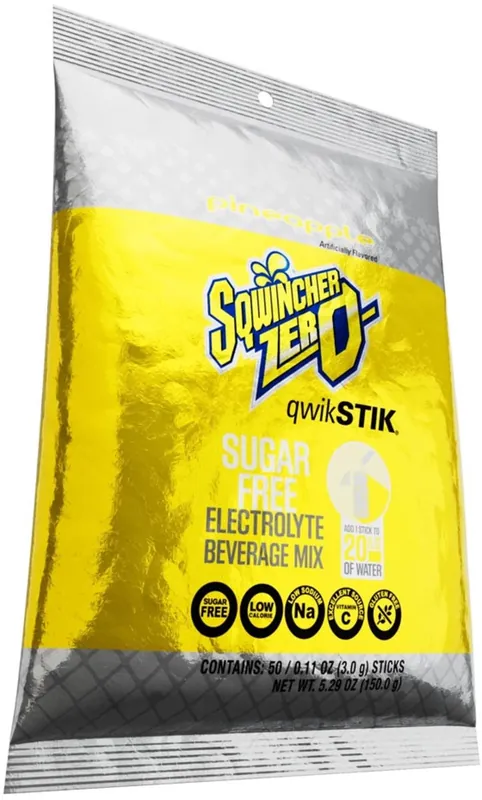 Sqwincher 159060974 .11 ounce Pineapple Flavor Qwik Stik zero powder concentrate package (50 per pack)