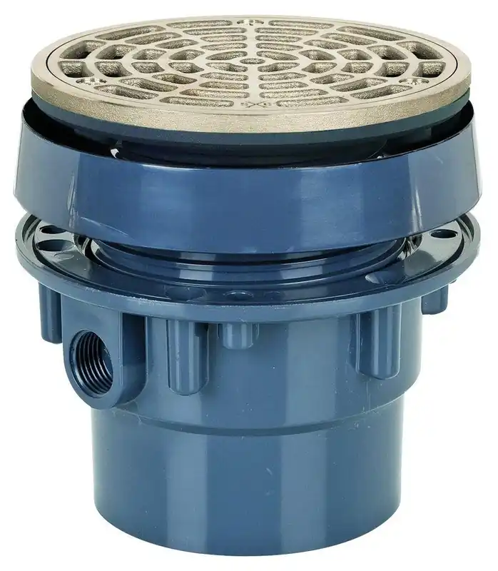 Sioux Chief 832-35PNRV FinishLine 832 Series 3 x 4 in. Hub PVC Floor Drain Assembly with 5-1/2 in. Round Nickel Bronze Grate and Ring and Strainer