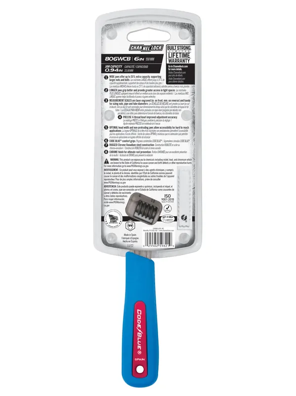 Channellock Inc 806WCB 6-inch Code Blue® Adjustable Wrench