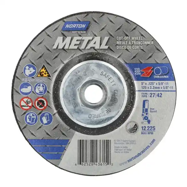 Norton 66252843615 5 inches x 1/8 inches x 5/8 inches - 11 inches Metal A AO Extra Coarse Grit Aluminum Oxide Type 27 Depressed Center Combination Wheel