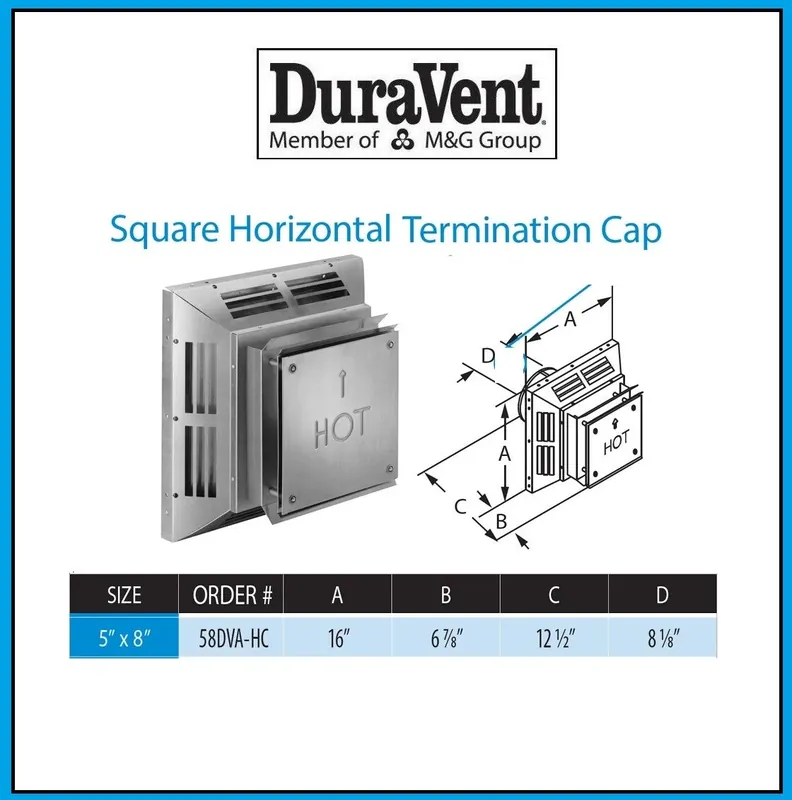 Duravent 58DVA-HC Termination Cap DirectVent Pro HCS Square Horizontal 5 x 8 Inch