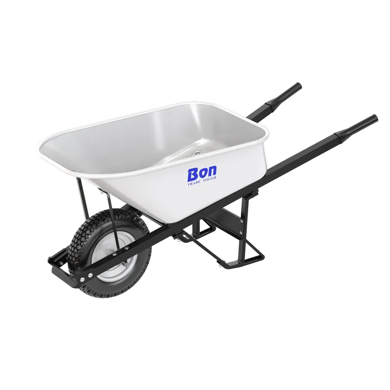 Bon 34-263 Steel Tray Wheelbarrow With Leg Stabilizer - 6 Cu Ft - Single Knobby Tire - Steel Handle
