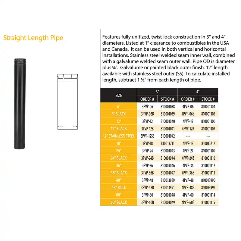 Duravent 4PVP-48 4 inches x 48 inches PelletVent Pro Galvalume Pellet Stove Chimney Pipe