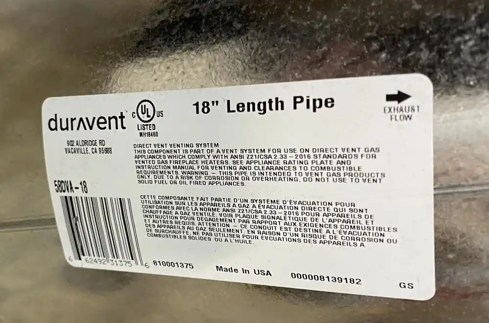 Duravent 58DVA-18 DirectVent Pro Direct Vent Pipe-Double W 5 x 8