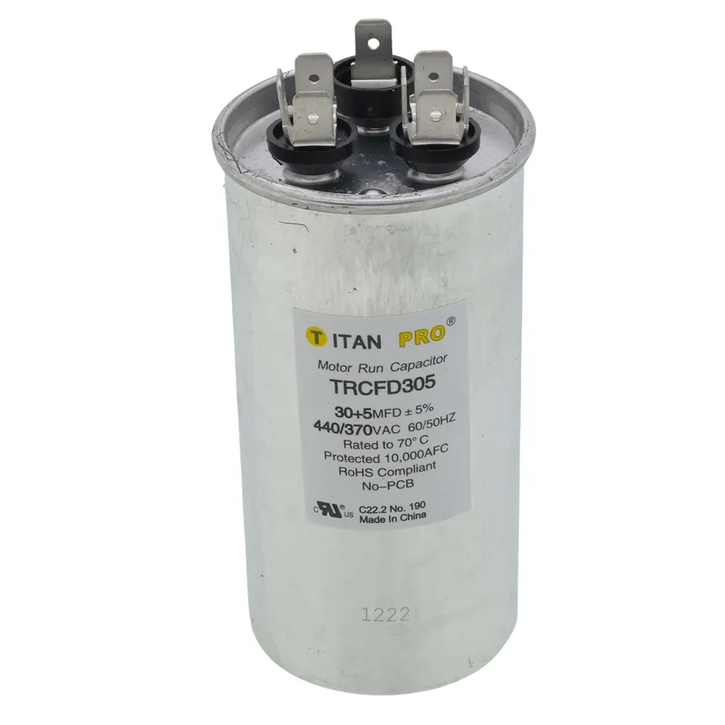 Titan Pro TRCFD305 Round Motor Dual Run Capacitor 30/5 Microfarad Rating 370-440VAC Voltage