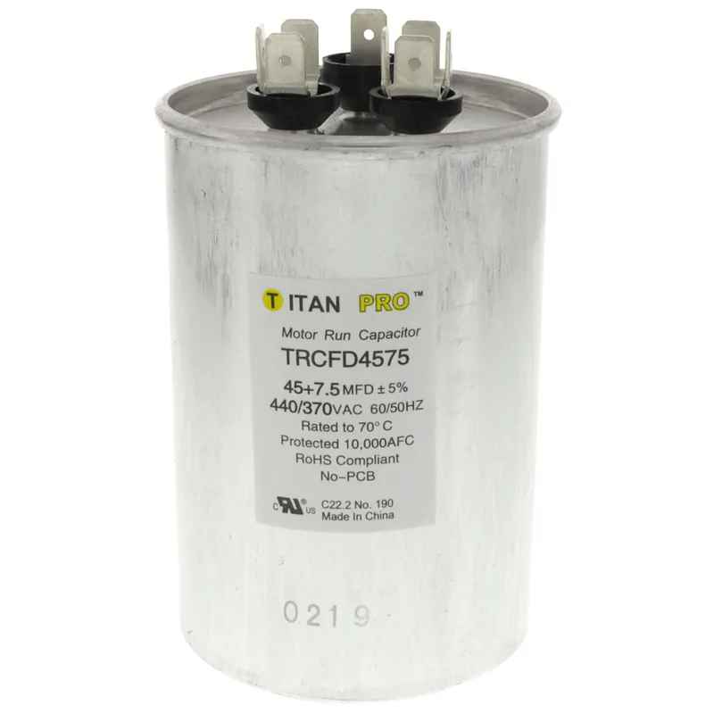 Titan Pro TRCFD4575 Round Motor Dual Run Capacitor 45/7.5 Microfarad Rating 370-440VAC Voltage