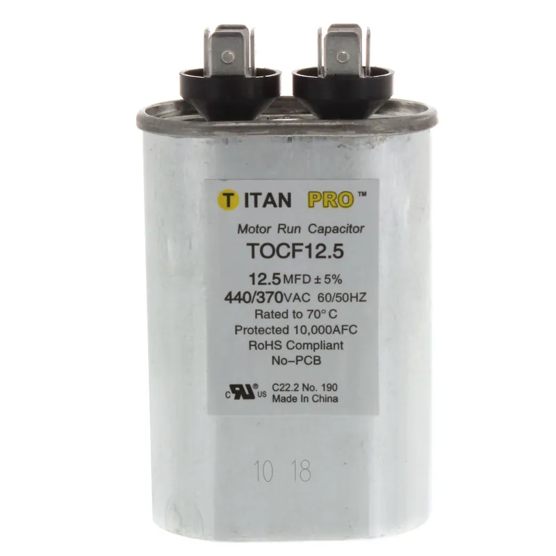 Titan Pro TOCF12.5 Oval Motor Run Capacitor, 12.5 Microfarad Rating, 370-440VAC Voltage