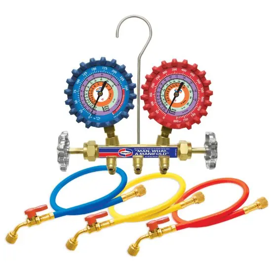 Uniweld QS4L6H 2 valve brass manifold with 2-1/2” LPF gauges