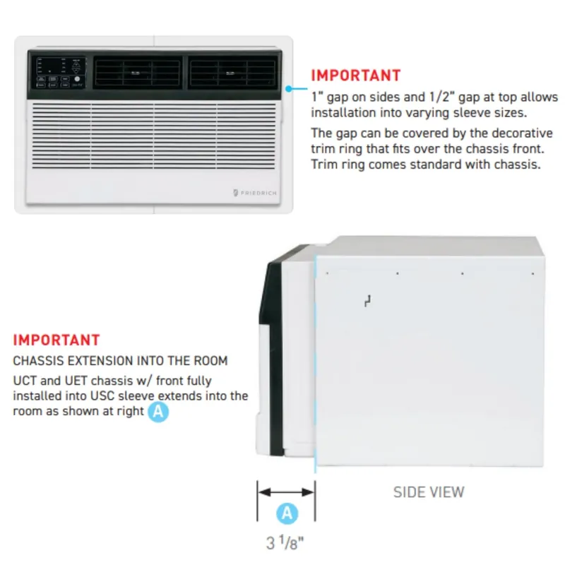 Friedrich UET08B11A Uni-Fit Wall Air Conditioner W/ Heat, 8000 BTU, 115V