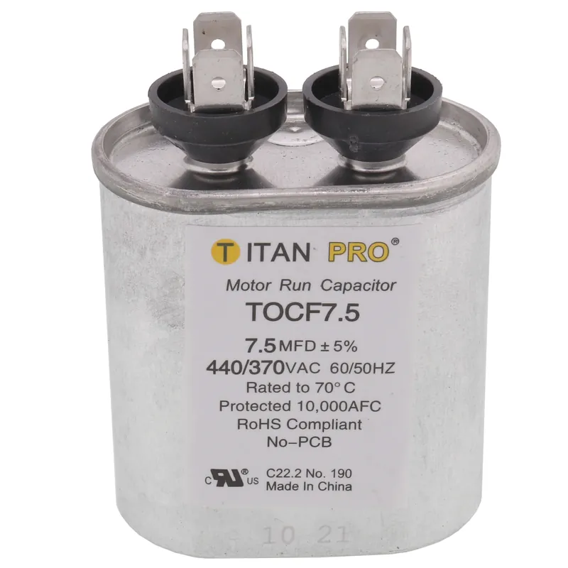 Titan Pro TOCF7.5 Oval Motor Run Capacitor, 7.5 Microfarad Rating, 370-440VAC Voltage