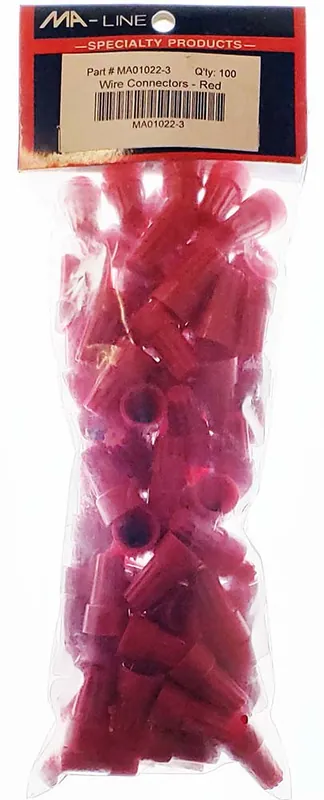 Ma-Line MA01022-3 Red Wire Nuts 18 thru 8awg (100/Bag)