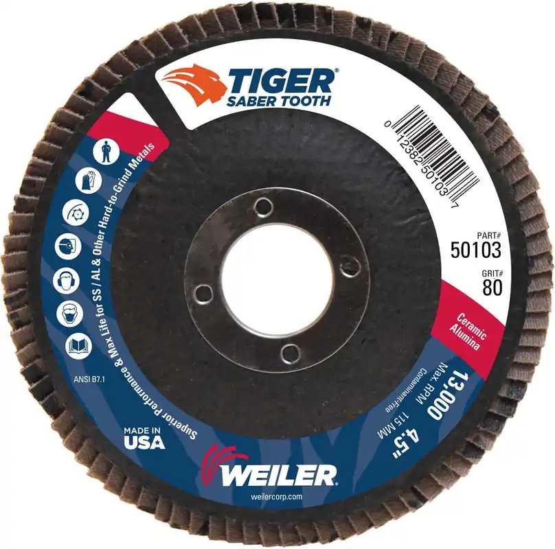 Weiler 50103 Saber Tooth 4-1/2 in Disc Dia, 7/8 in Center Hole, 80 Grit