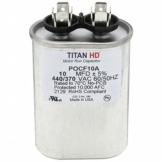 Titan Hd POCF10A Motor Run Capacitor 10 MFD 440V Oval