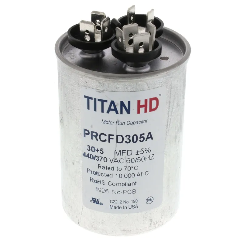 Titan Hd PRCFD305A 30/5 MFD Round Dual Motor Run Capacitor (440/370V)