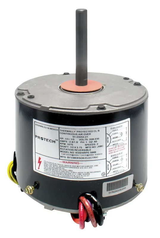 Ruud 51-23053-21 Rheem Protech TripSaver Condenser Fan Motor 1/6 HP to 1/3 HP 208-230V 1-Phase 60Hz 1075 RPM 2-Speed