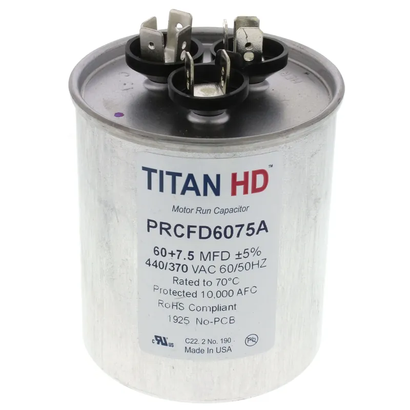 Titan Hd PRCFD6075A Motor Dual Run Cap, 60/7.5 MFD, 440V, Round